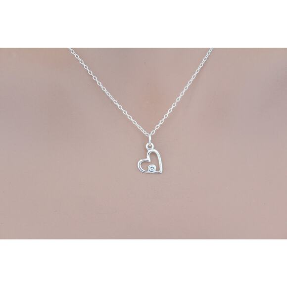 Sterling Silver Birthstone Heart April Diamond Crystal Necklace - Picture 2 of 6